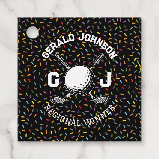 Benutzerdefiniertes Konfetti-Golf-Monogramm-Design Geschenkanhänger (Vorderseite)