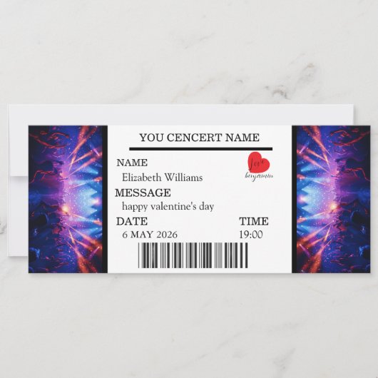 Benutzerdefiniertes Konzert-Ticket-Geschenk Mädche Einladung (Vorderseite)
