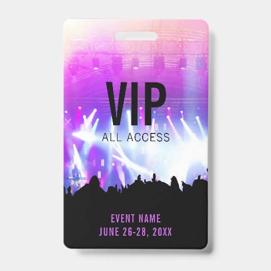 Benutzerdefiniertes Konzert VIP All Access Pass Ausweis (Vorderseite)