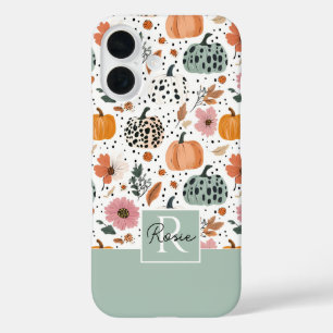 Benutzerdefiniertes Kürbis- und Blumen Herbstmuste iPhone 16 Hülle