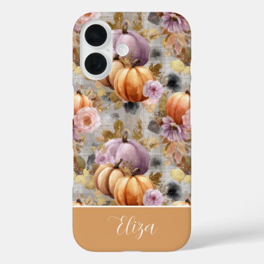 Benutzerdefiniertes Kürbis- und Blumen-Karo-Muster Case-Mate iPhone Hülle (Rückseite)
