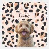 Benutzerdefiniertes Leopard Print Hund-Foto mit Na Quadratischer Aufkleber (Vorderseite)