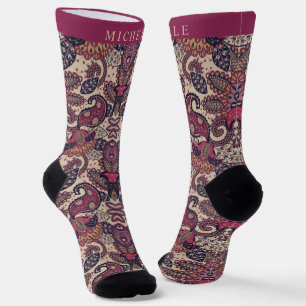 Benutzerdefiniertes Licht Dunkelrosa Lila Paisley- Socken
