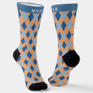 Benutzerdefiniertes Licht Orange Dunkelblau Argyle Socken