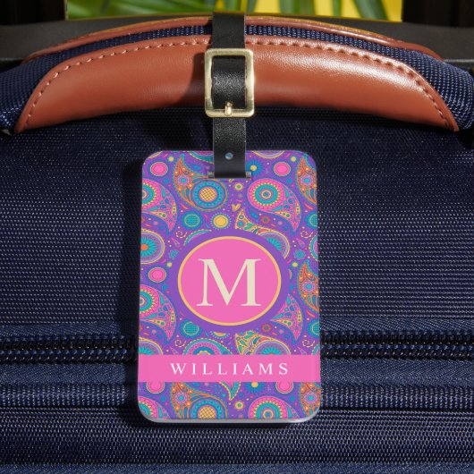 Benutzerdefiniertes Lila Blau Pink Paisley-Muster Gepäckanhänger (Vorderseite Insitu 2)