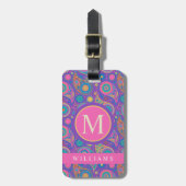 Benutzerdefiniertes Lila Blau Pink Paisley-Muster Gepäckanhänger (Vorderseite vertikal)