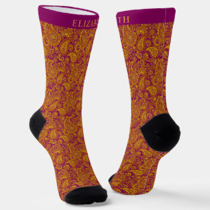 Benutzerdefiniertes, Lila-gelbes Orange Paisley Mu Socken