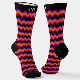 Benutzerdefiniertes Lila Orange Schwarzes Chevron- Socken