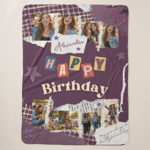 Benutzerdefiniertes lila Scrapbook-Geburtstagsfoto Sherpadecke
