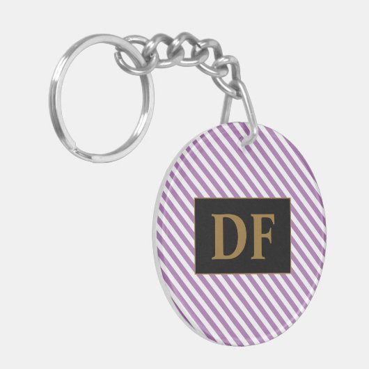 Benutzerdefiniertes Lila/weißes Streifen Schlüsselanhänger (Vorderseite links)