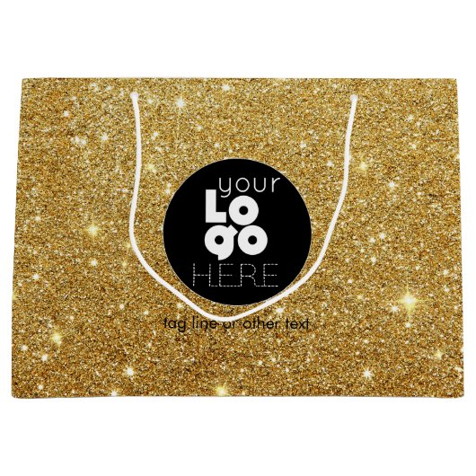 Benutzerdefiniertes Logo 14k Gold Glitzer XL Papie Große Geschenktüte (Vorderseite)
