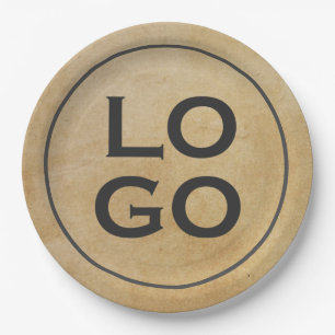 Benutzerdefiniertes Logo auf rustikalem Pergament Pappteller