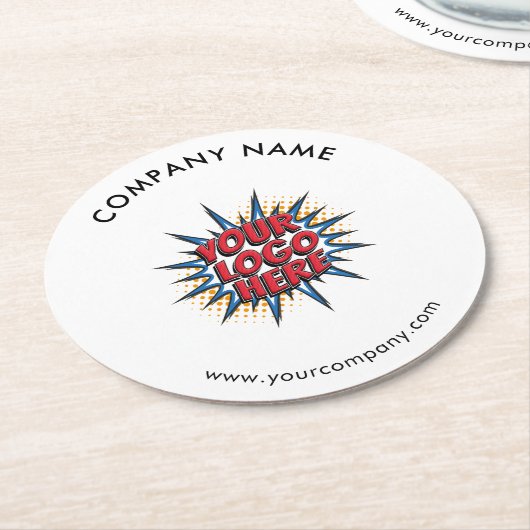 Benutzerdefiniertes Logo, benutzerdefinierter Text Runder Pappuntersetzer (Angewinkelt)