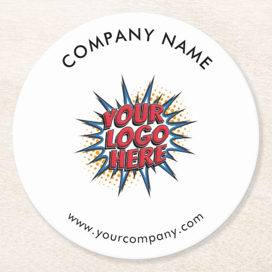 Benutzerdefiniertes Logo, benutzerdefinierter Text Runder Pappuntersetzer (Vorderseite)