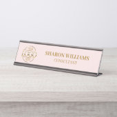 Benutzerdefiniertes Logo | Beruflich Rosa Minimali Schreibtischnamensplakette (Vorderseite )