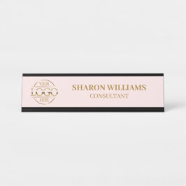 Benutzerdefiniertes Logo | Beruflich Rosa Minimali Schreibtischnamensplakette