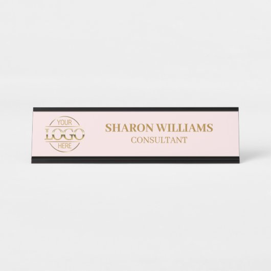 Benutzerdefiniertes Logo | Beruflich Rosa Minimali Schreibtischnamensplakette (Vorderseite )