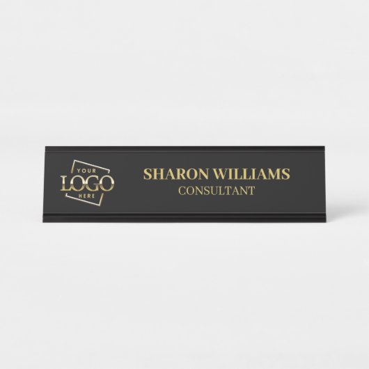 Benutzerdefiniertes Logo | Berufliches Schwarzes G Schreibtischnamensplakette (Vorderseite )