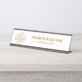 Benutzerdefiniertes Logo | Berufliches White Gold  Schreibtischnamensplakette (Vorderseite )