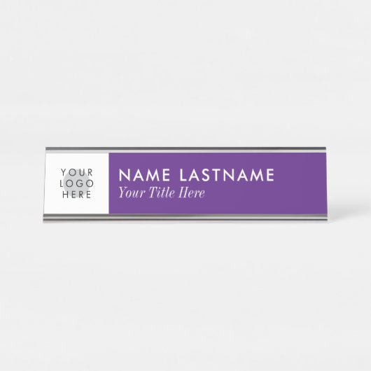Benutzerdefiniertes Logo Einfaches Royal Lila Mini Schreibtischnamensplakette (Vorderseite )