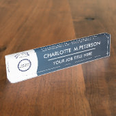 Benutzerdefiniertes Logo Elegant Navy Blue Namensplakette (Seite)