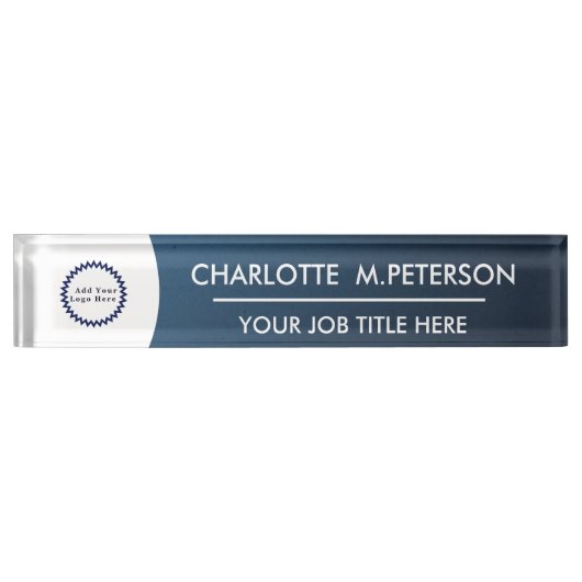 Benutzerdefiniertes Logo Elegant Navy Blue Namensplakette (Vorderseite)