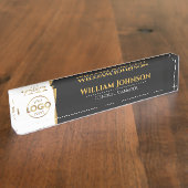 Benutzerdefiniertes Logo Elegante Black Gold Desk Namensplakette (Seite)