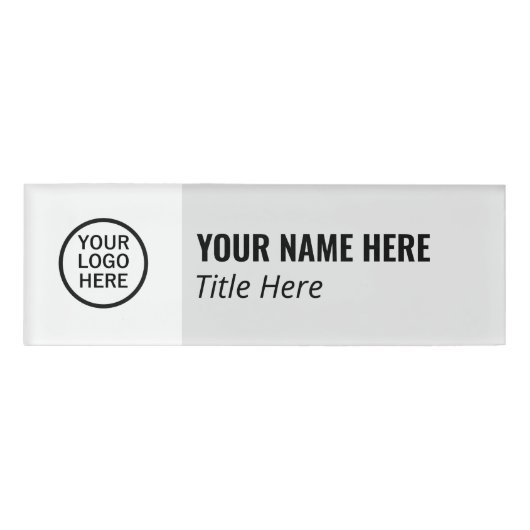 Benutzerdefiniertes Logo Elegante Gray White Magne Namenschild (Vorderseite)