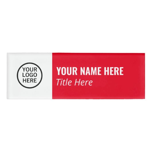 Benutzerdefiniertes Logo Elegante Red White Magnet Namenschild (Vorderseite)