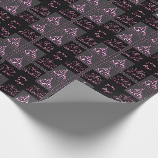 Benutzerdefiniertes Logo Elegante Rosa Schwarzes W Geschenkpapier (Ecke)