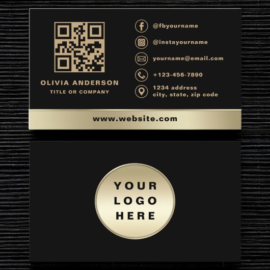 Benutzerdefiniertes Logo Eleganter Black Gold QR C Visitenkarte