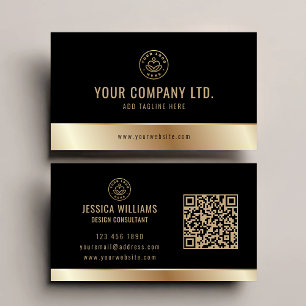 Benutzerdefiniertes Logo Eleganter Black Gold QR C Visitenkarte