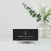 Benutzerdefiniertes Logo Eleganter Black Silver QR Visitenkarte (Stehend Vorderseite)