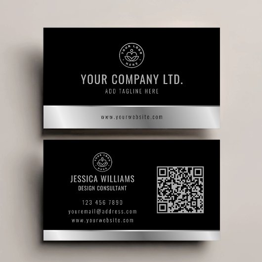 Benutzerdefiniertes Logo Eleganter Black Silver QR Visitenkarte