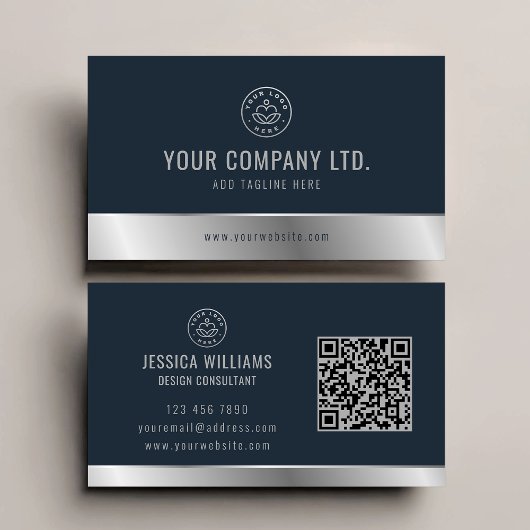 Benutzerdefiniertes Logo Eleganter Blue Silver QR- Visitenkarte