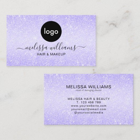 Benutzerdefiniertes Logo Eleganter Chic Lila Glitz Visitenkarte (Vorne/Hinten)