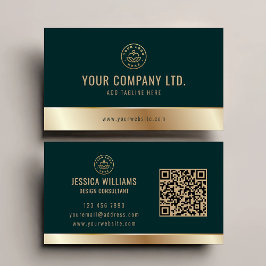 Benutzerdefiniertes Logo Eleganter Green Gold QR C Visitenkarte
