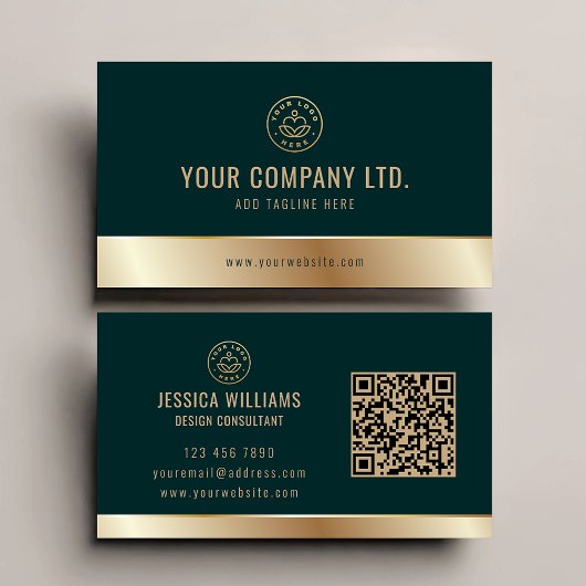Benutzerdefiniertes Logo Eleganter Green Gold QR C Visitenkarte