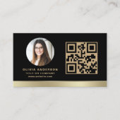 Benutzerdefiniertes Logo Elegantes Black Gold QR C Visitenkarte (Vorderseite)