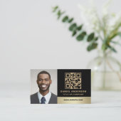 Benutzerdefiniertes Logo Elegantes Black Gold QR C Visitenkarte (Stehend Vorderseite)