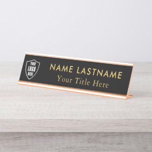 Benutzerdefiniertes Logo Elegantes schwarzes Gold Schreibtischnamensplakette