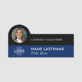 Benutzerdefiniertes Logo-Foto Modernes blaues Unte Namensschild (Vorderseite)