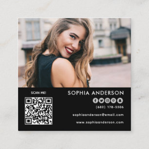 Benutzerdefiniertes Logo Foto QR Code Moderne Soci Quadratische Visitenkarte