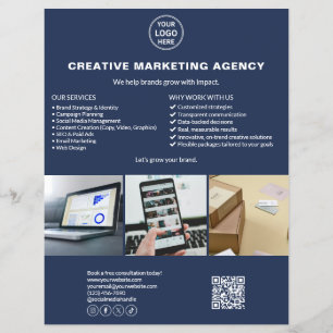 Benutzerdefiniertes Logo Foto QR Navy Blau Marketi Flyer