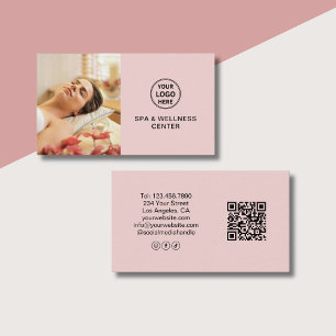 Benutzerdefiniertes Logo Foto QR Pink Spa Wellness Visitenkarte