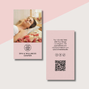 Benutzerdefiniertes Logo Foto QR Pink Spa Wellness Visitenkarte