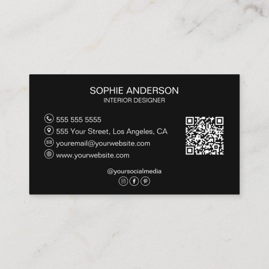 Benutzerdefiniertes Logo-Foto QR Social Media Blac Visitenkarte (Rückseite)