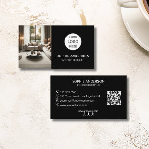 Benutzerdefiniertes Logo Foto QR Social Media Schw Visitenkarte
