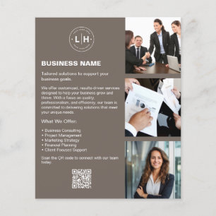 Benutzerdefiniertes Logo Foto QR Taupe Professione Flyer