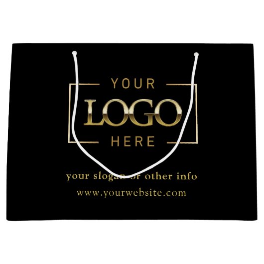 Benutzerdefiniertes Logo für Unternehmen | Schwarz Große Geschenktüte (Vorderseite)